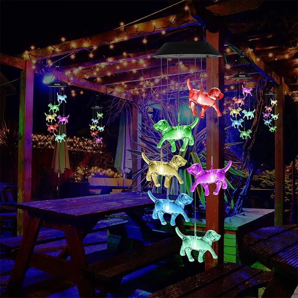 Solar Dog Wind Chime Light LED Solar String Light Wind Colorful Lights Chime Home Decoration Dog Supplies Garden G5Q2