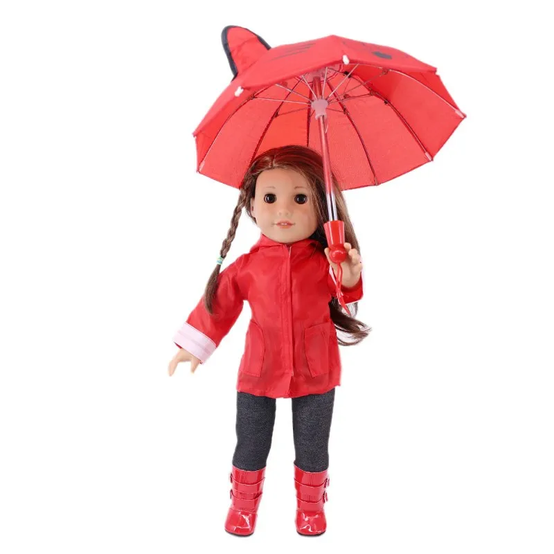 4-Piece Doll Rain Clothes Shoes Accessories Raincoat Rainboots Umbrella Fit 18inch Girl Doll43cmReborn Baby Our Generation Gift