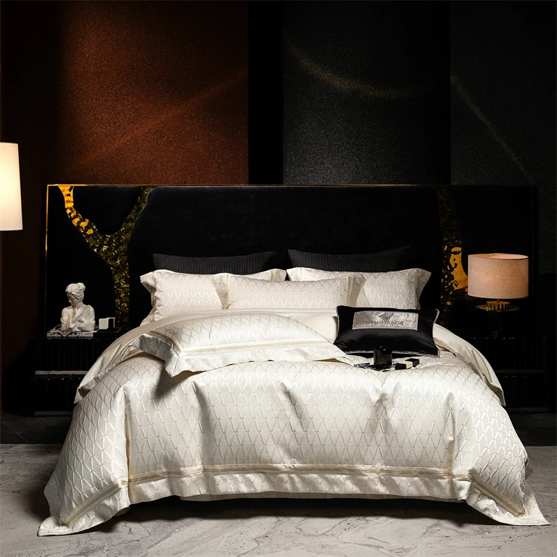 1000TC Egyptian Cotton Thick Weave Jacquard Luxury Bedding Set Solid Color Duvet Cover Flat/Fitted Bed Sheet Pillowcases 4Pcs