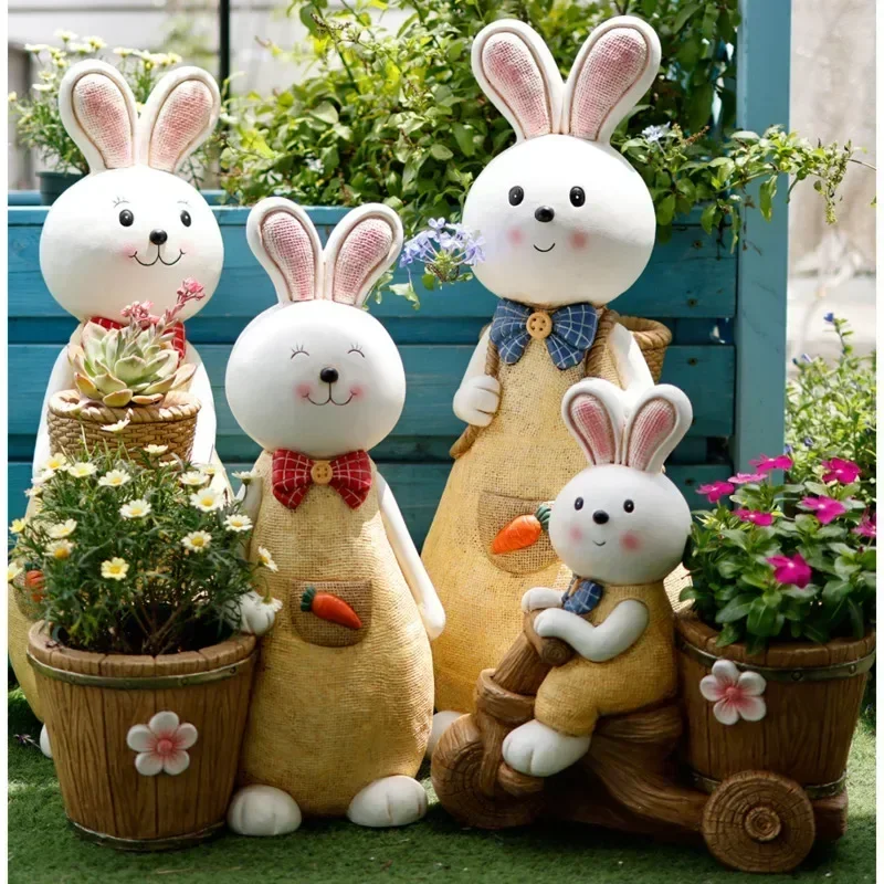 Courtyard Decoration Flower Cute Rabbit Successnt Pot Outdoor Animal Stand For Flowers Exquisite Practical Garden Pots