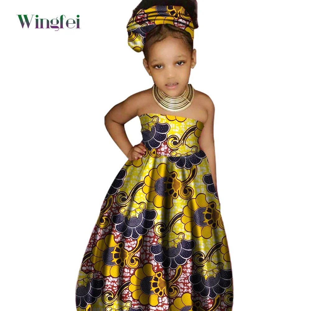 African cute Kid\'s Clothing Girl\'s Dashiki Traditional 100%wax Cotton Print Clothing Africa Print Natural Children Dresses WYT62