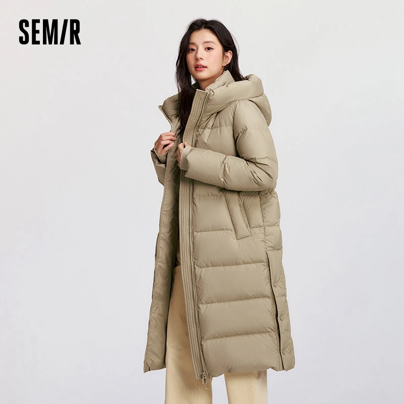 Semir Down Jacket Women Long Length Hooded Slit Loose 2024 New Winter Water-Repellent Goose Down Clothing