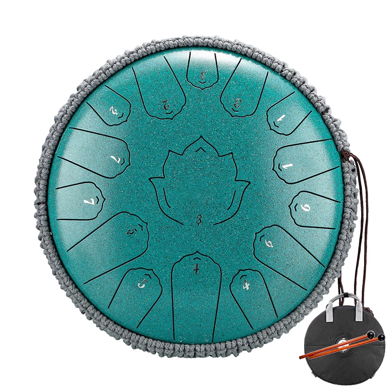 Hluru 15 Notes Steel Tongue Drum 13 Inch Tank Drum Key C Glucophone Handpan Meditation Yoga