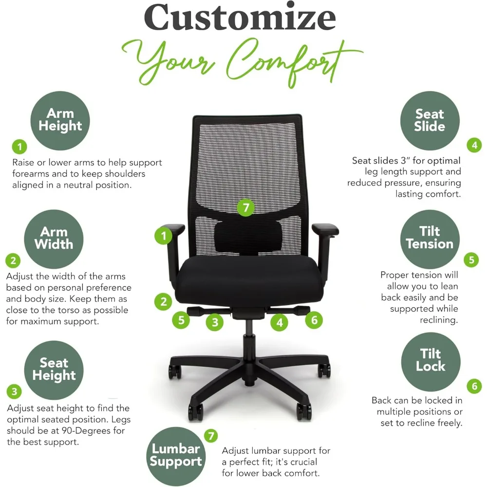 Ignition 2.0 Ergonomic Office Chair - Adjustable Tilt, Swivel Wheels, Comfortable for Long Hours - Home Office Desk Chair