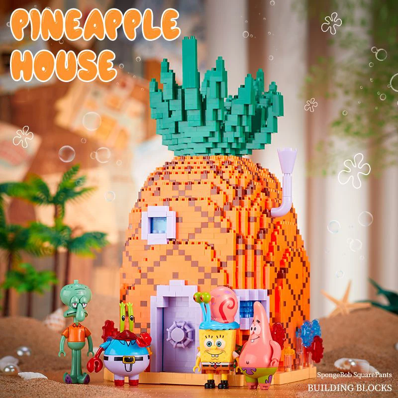 SpongeBob SquarePants Series Building Blocks Krusty Krab Pineapple House Resurrection Island Portrait House Model Bricks Kid Toy