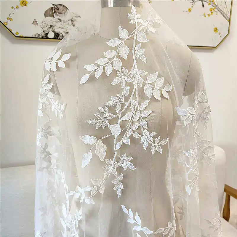 

Embroidered Appliqued Sequined Flower Headpiece Material DIY Tulle Fabric Trim Wedding Dress Accessories Bridal Veil Decorative