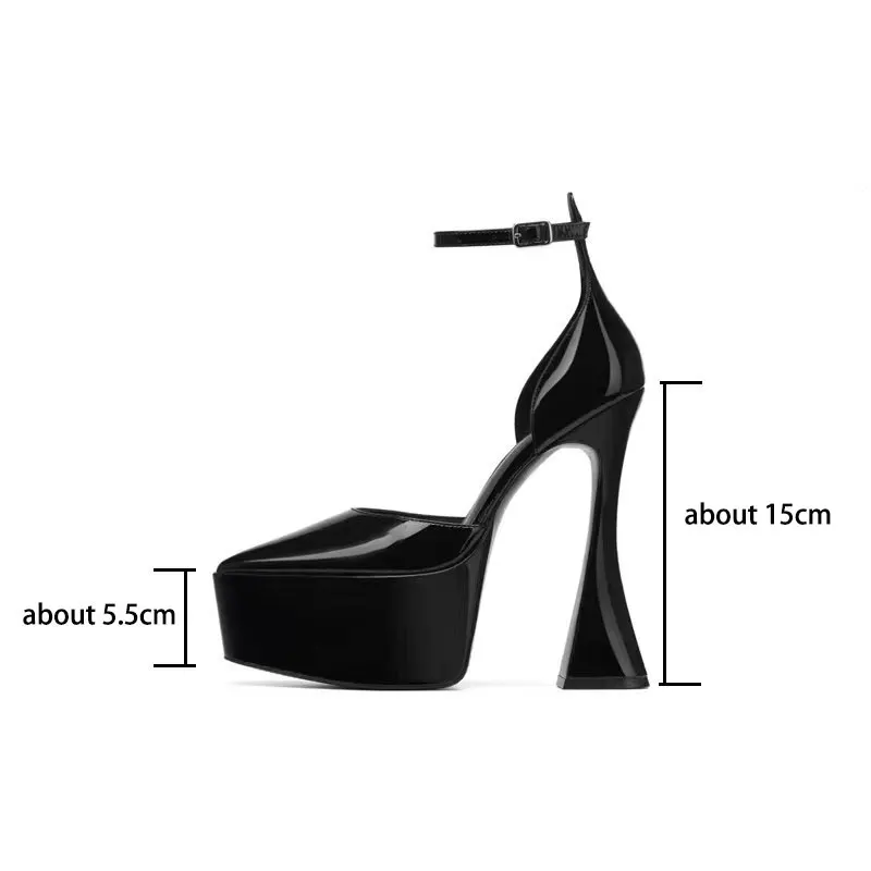 Women\'s super high heels, fashionable thick soled party shoes, black, spring and summer novelty