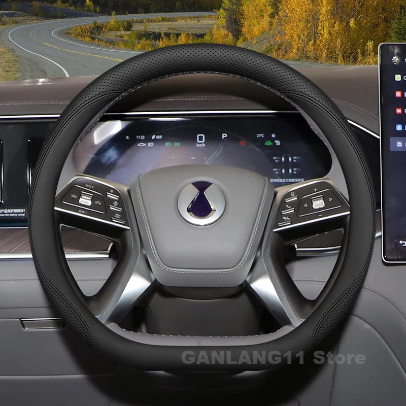 

Leather Car Steering Wheel Cover For BYD Denza N9 D9 N7 Z9 Gt B8 8 B5 5 2023-2025 Non-slip Auto interior BYD Denza 5 Accessories