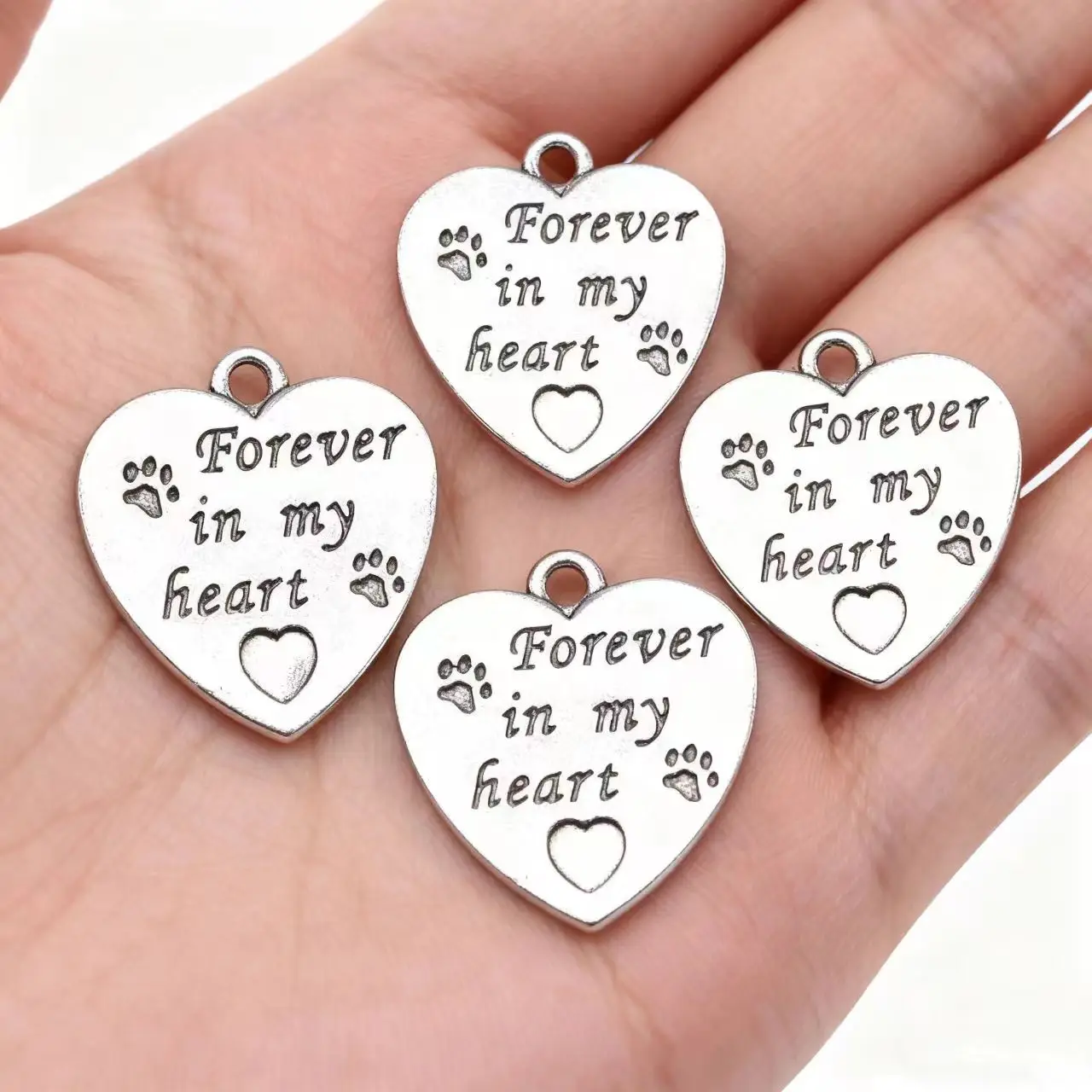 5 Pcs/Lot 20*21mm Antique Silver Color Always In My Heart Sweet Love Heart Dog Paw Pendant For Women DIY Jewelry Making　
