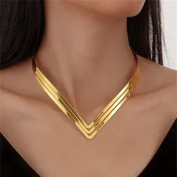 Fashion Street Shot Simple Shape Metal Texture Collar Necklace Necklace For Women Boho Vintage Punk Gold-plate Jewelry Gfit