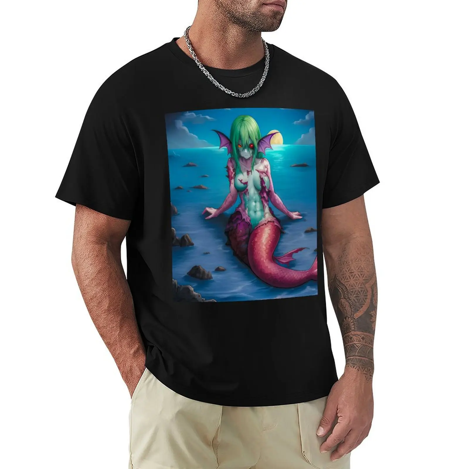 Zombie Girl Mermaid Siren Manga Comic Book Style Art Design T-Shirt heavyweights anime clothes mens graphic t-shirts