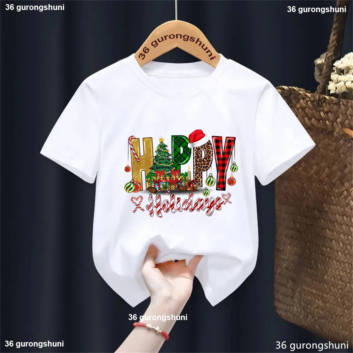 

Funny Christmas Gift Kids Clothes Holly Vibes Jolly Graphic Printed Tshirt Girls/Boys Harajuku Kawaii Children'S Clothing Shirt