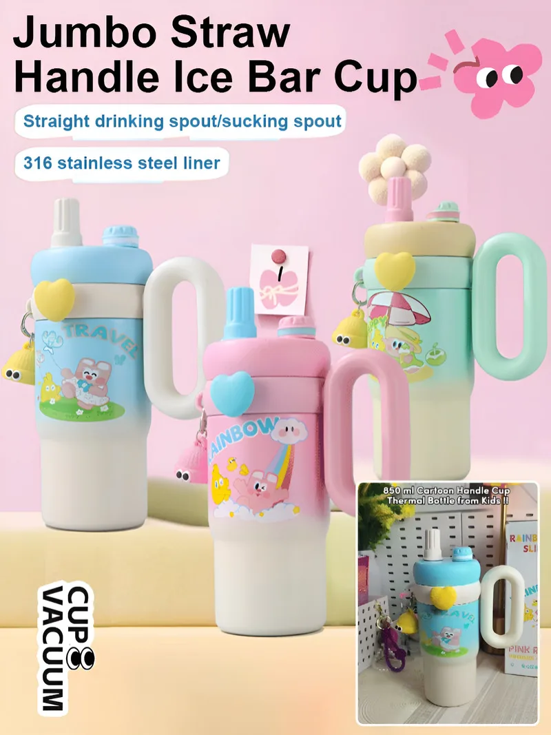 

⏰Flash SaleHot+Cold Cup with Big Straw Handle | Adorable Design | New 304 | Large Capacity Ice Cup with High - Value Cute
