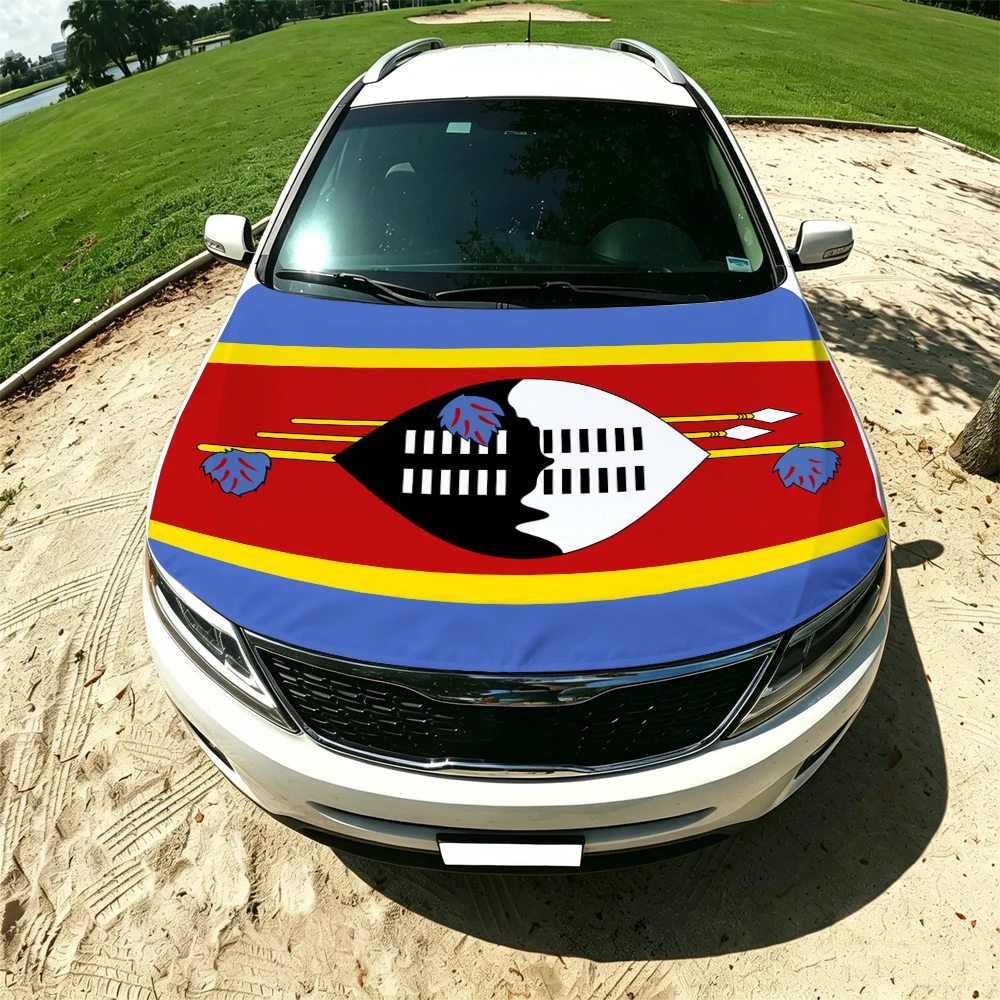 130x160cm Eswatini Car Hood Cover Flag, Elastic Windproof Patriotic Bonnet Banner Cheer for the competition