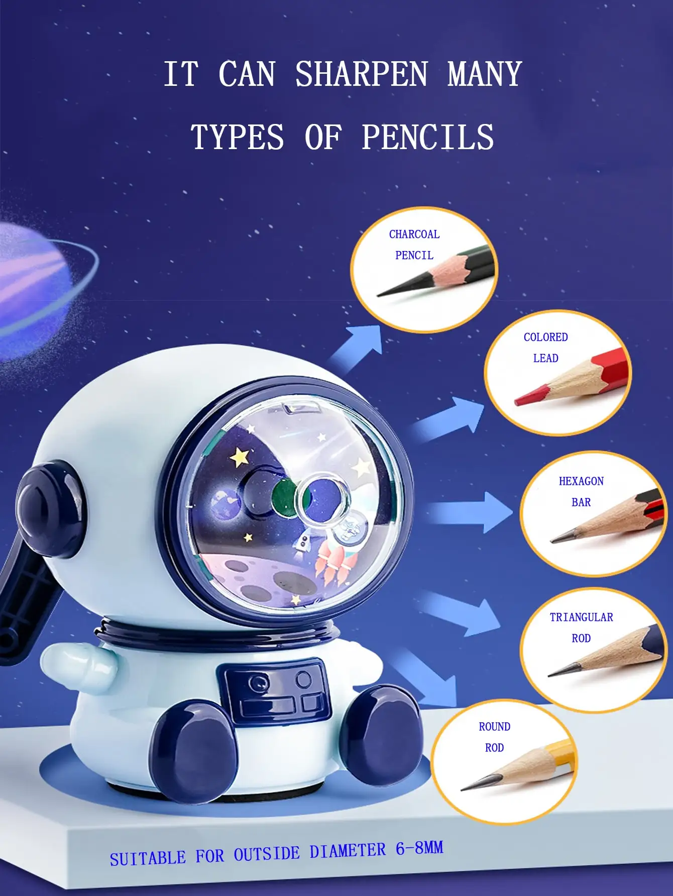 Bview Art Pencil Sharpener Manual Pencil Sharpener Astronaut Shape Pencil Cutter for Classroom/Office/Home/Kids Gift