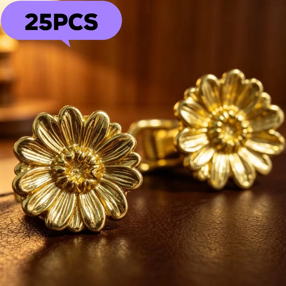 25PCS Floral-shaped drawer pull, alloy decorative kitchen cabinet drawer handle, golden flower handle