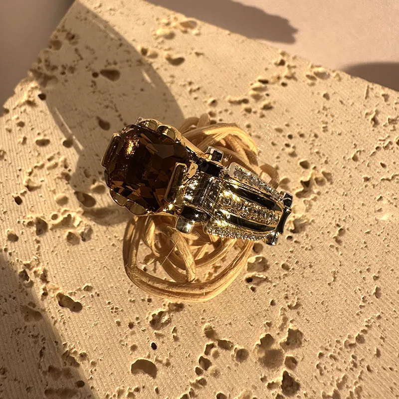 New In Men's Big Ring Electroplating Stainless Steel Fashion Creative Brown Synthetic Gemstone Hip Hop Party Jewelry Accessories