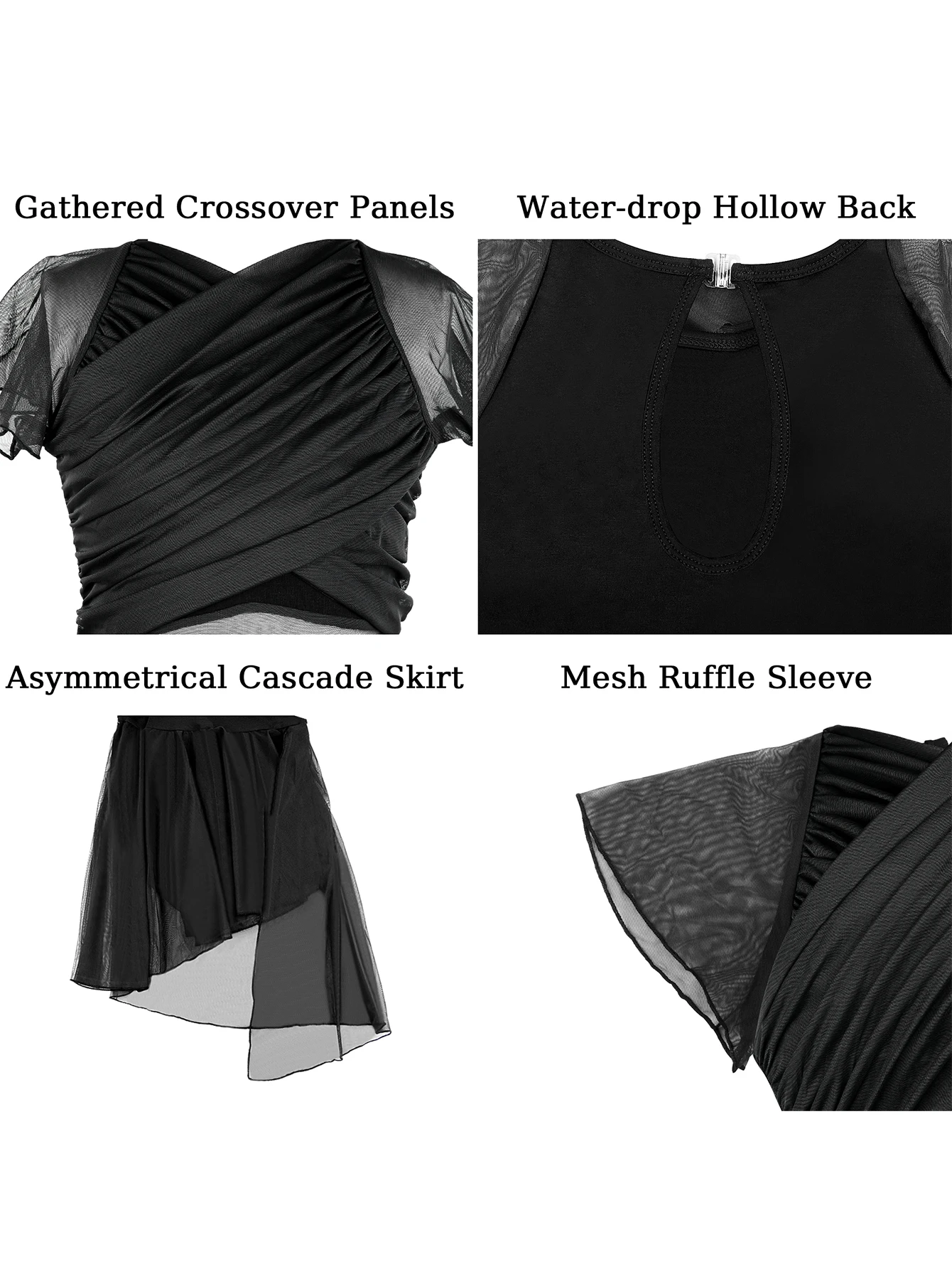 المرأة غنائية فستان رقص حديث قطرة الماء الجوف الظهر عالية منخفضة شبكة متجنب ملابس رقص المعاصرة