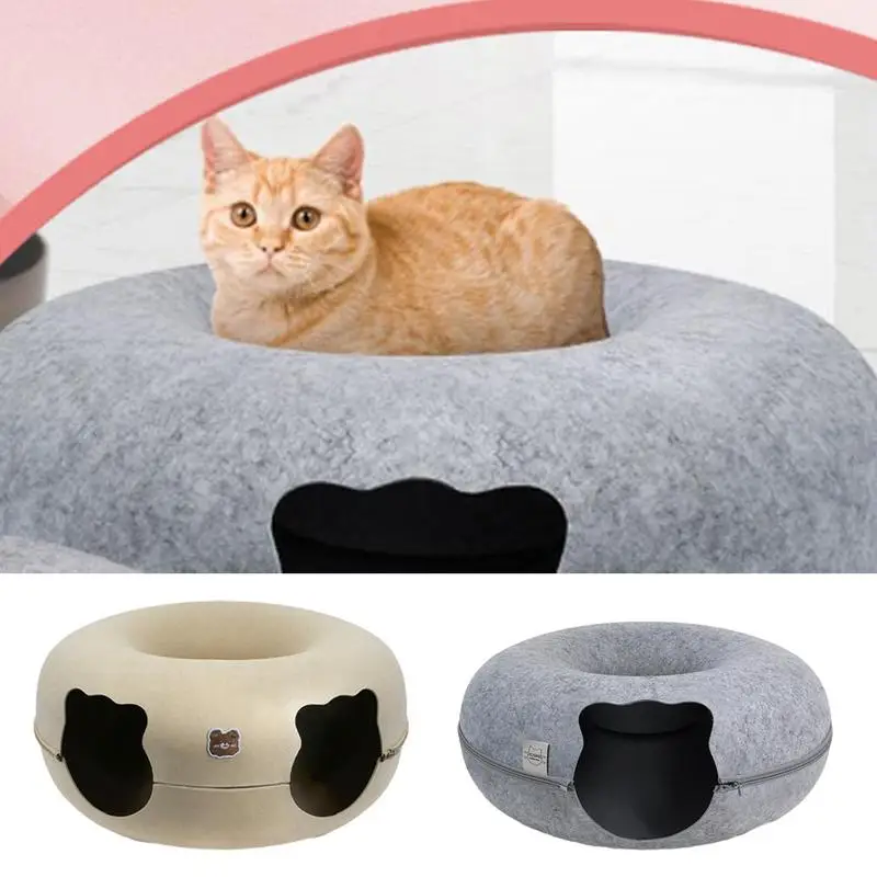 

Cozy Cat Cave Donut Cat Bed Pet Cat Tunnel Interactive Game Toy Cat Bed Dual use Indoor Toy Kitten Sports Equipment for home