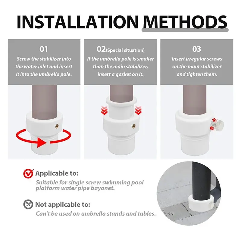 PORK-Pool Umbrella Pole Stabilizer Insert Sleeve Adapter(2 Pcs), Fits 1.5"-1.35" Diameter For Patio Deck Shelf