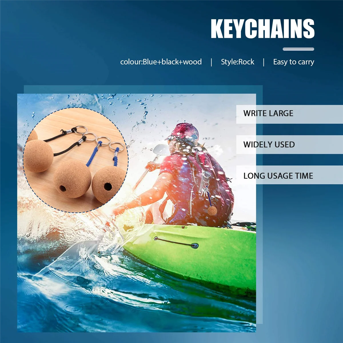 4Pcs Floating Cork Ball Keyrings,50mm Key Float Water Sport Accessories for Surfing Swimming Diving Fishing Sailing Boat image 6