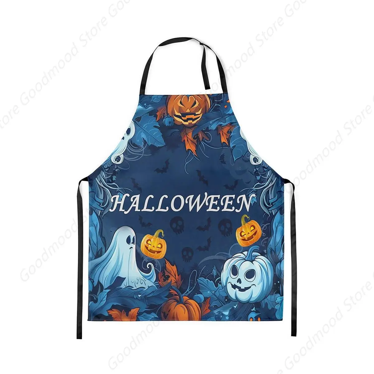 

Halloween Kitchen Apron Cartoon Ghost Orange Pumpkin Horror Apron for Adults Silhouette Watercolor Plants Waterproof Apron