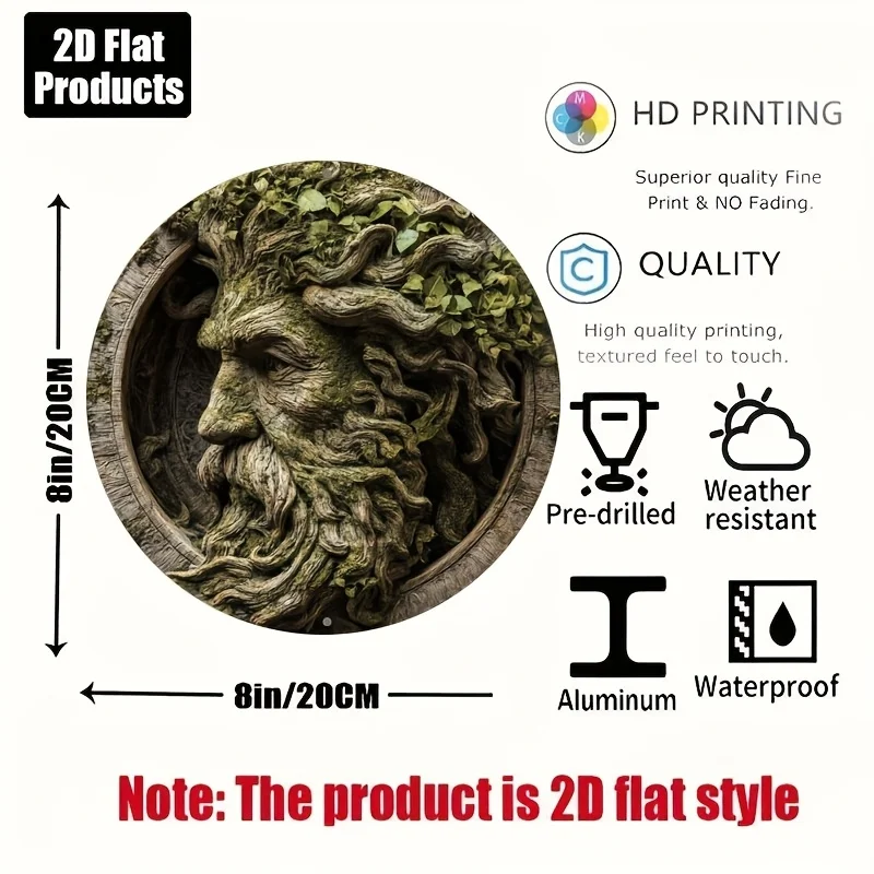 2D Vintage Metal Round Tree Elf Sign Board Wall Art Decor for Bar Cafe Home Office Halloween Christmas Gift