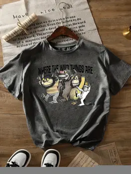 Damen-T-Shirt in leuchtendem Pink mit dem Aufdruck „Wo die wilden Kerle wohnen“, lässiges Kurzarm-Shirt mit klassischem Buchmotiv 10 best sales Wo die wilden Kerle sind - №3
