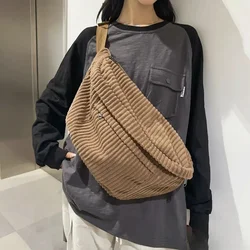 Large Capacity Corduroy Women Waist Pack Casual Fanny Pack Academic Style Chest Bag Unisex Shoulder Crossbody Bag Waist Belt Bag
