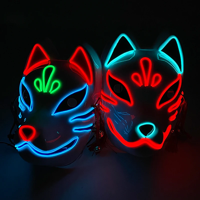 Halloween Neon Mask Full Face LED Luminous Ball Mask Bar Light Up Glowing  Japanese Masquerade Party Fox Mask Costume Props