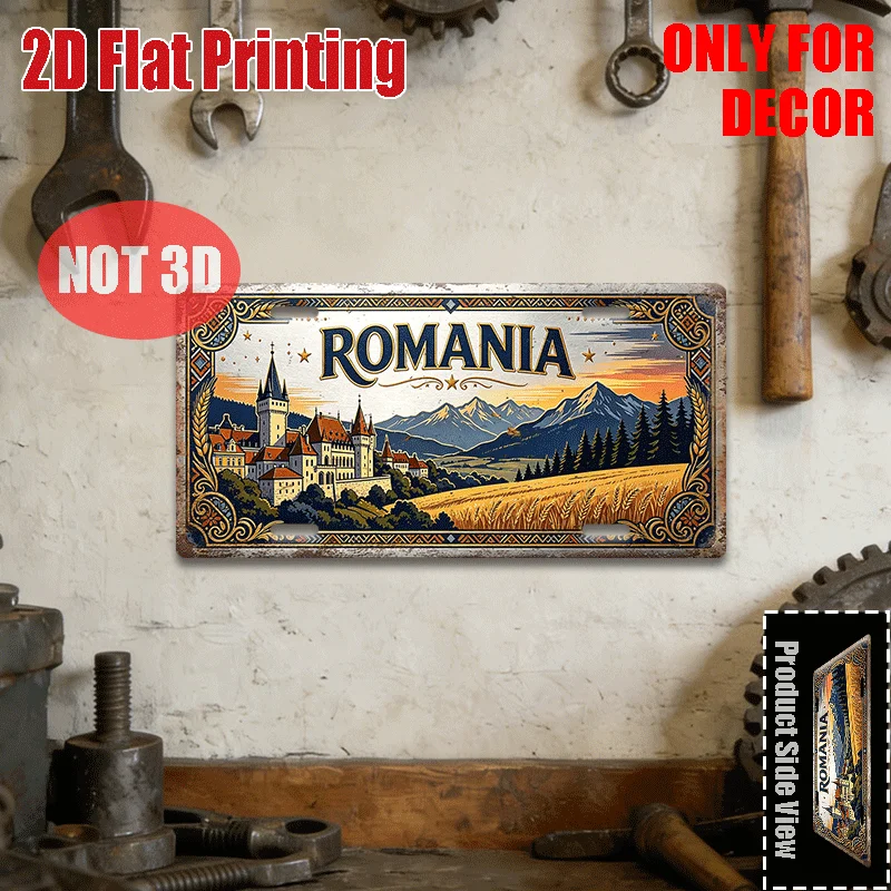 2D Flat - 【2D Flat】 2D Flat - [2D Flat] 2D Flat Printing, 1pc, Retro Metal Sign, Romania Mountain Village Sign (29.97X14.99 cm),