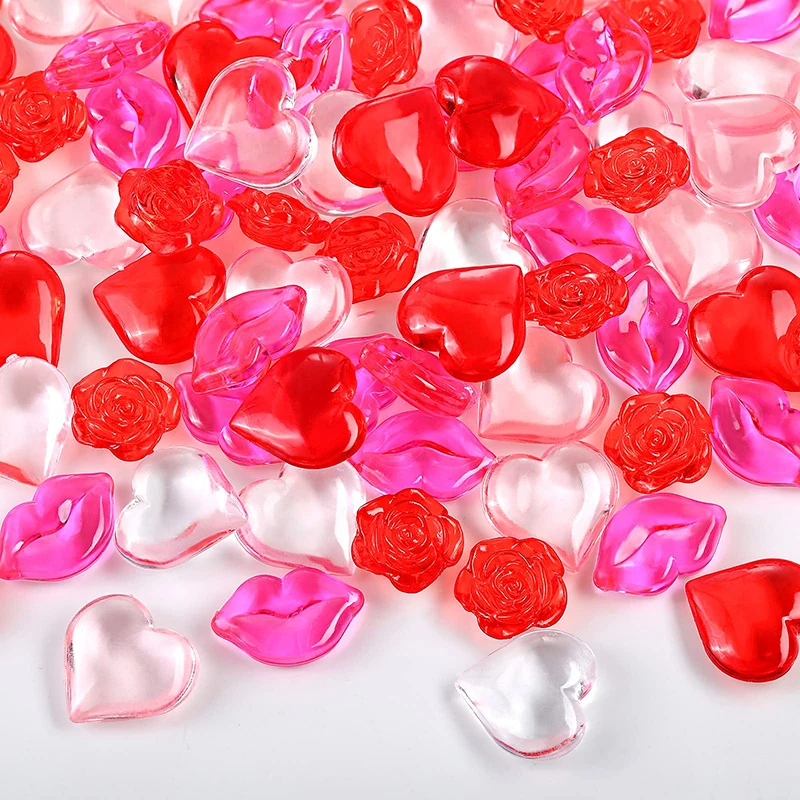 20/50pcs Red Pink Hearts Lips Acrylic Ornaments Valentine's Day Wedding Party Decoration Table Scatter Vase Fillers Home Decor