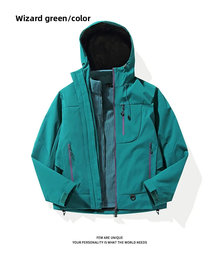 Empty Mountain Rain Hardshell Wind- und Wasserdichte Funktionelle Outdoor Drei-in-Eins-Kapuzen-Bergsteigerjacke für Männer und Frauen – Detail 18