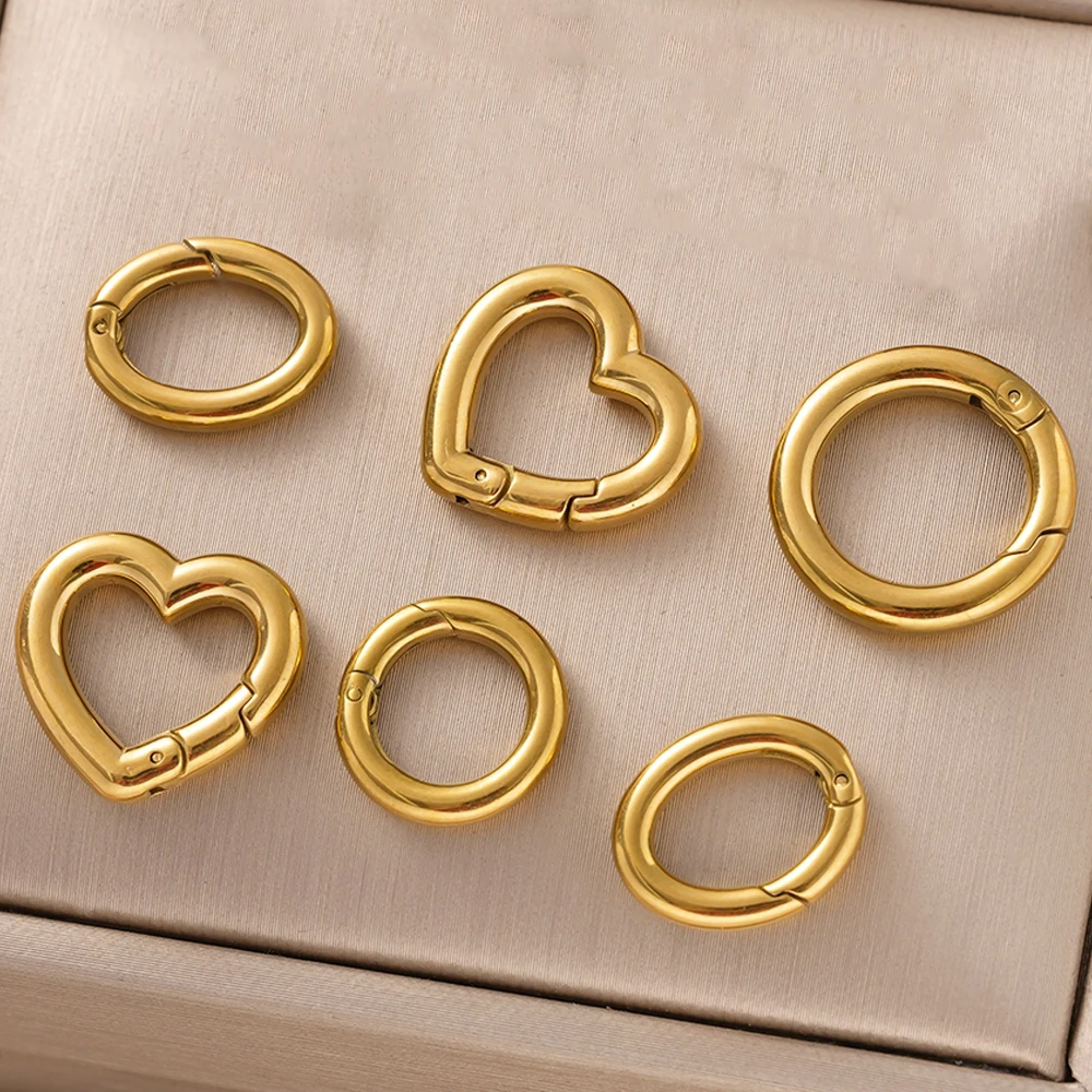 

2pcs Gold Stainless Steel Clasps Heart Round Ring Lobster Clasp Hook Connectors Necklace DIY Jewelry Making Supplies Accessories
