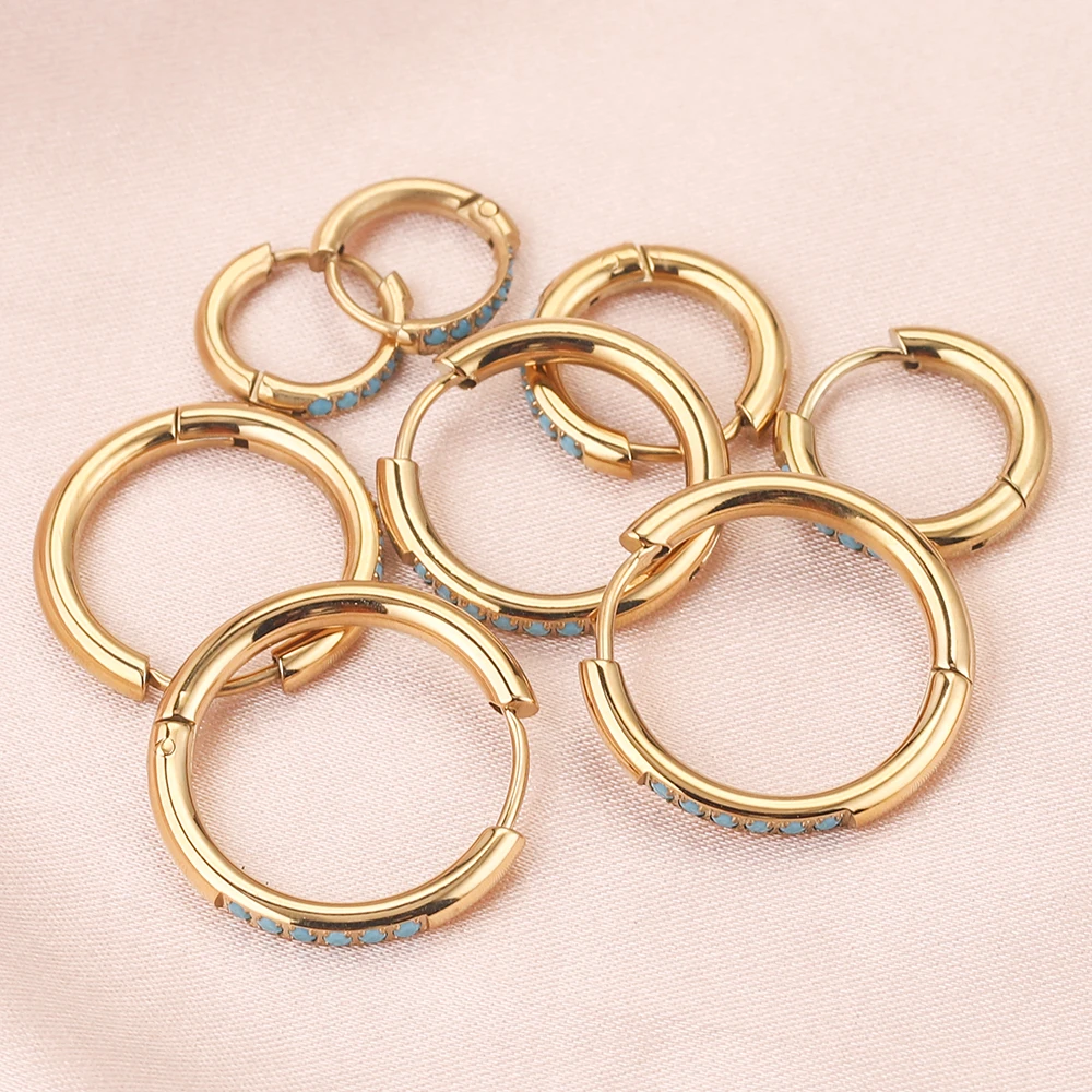 

2pcs Gold-Plate Crystal Stainless Steel Hoop Earrings Jewelry Punk for DIY Small Earring Hooks Circle Ear Making Women