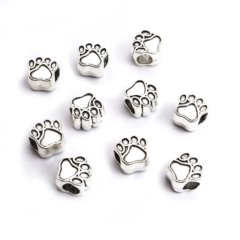 10pcs 9.3*9.5MM Dog Footprints Big Hole Spacer Beads Charm Animal Metal Bead For Jewelry Making DIY Bracelet Necklace Accessorie