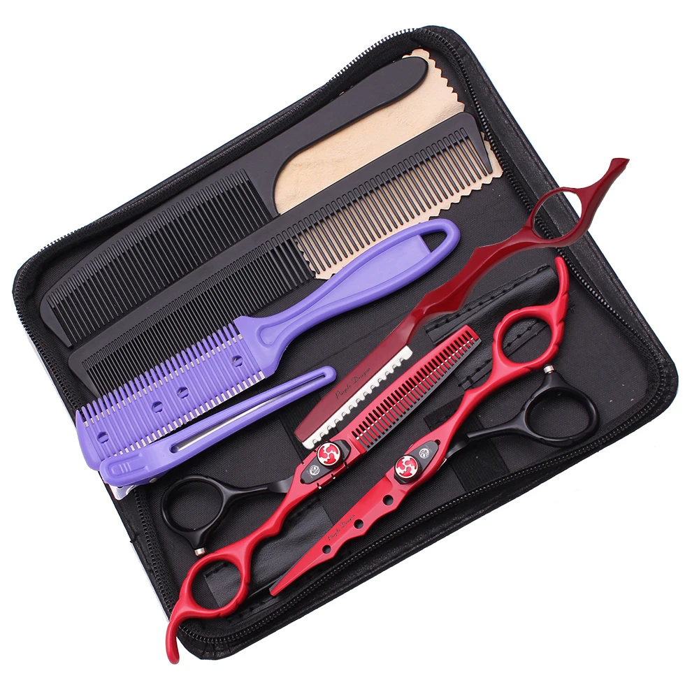 Professionelle Haarschere 6 Zoll Japan Edelstahl Haarschere Schwarz Haarschneideschere Rot Effilierschere Friseursalon Z1019 – Detail 17