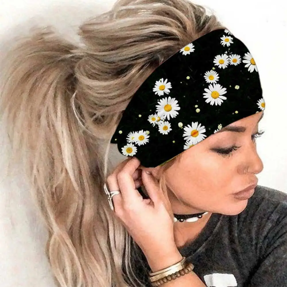 Daisy Headband Wide Headwrap Hair Accessories Sports Run Bandage Hair Bands Yoga Headband Yoga Turban