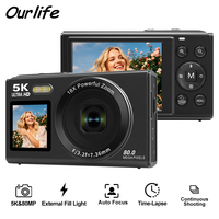 Ourlife Digital Camera CCD Dual Screen Portable Digital Camera 18X Zoom 5K Vintage Vlog Video Recorder 80MP CCD Selfie Camera