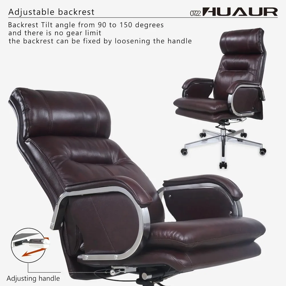 Contemporary High-Back Leather Office Chair with 90-150 Degree Recline and Swivel Base for Home Desk Use, Supporting Up to 360 P