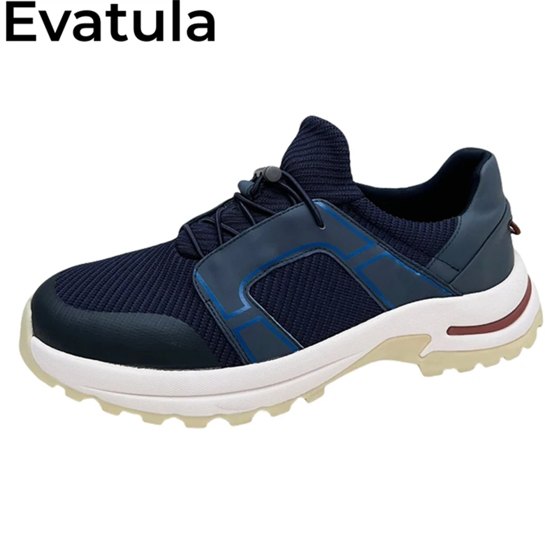 2024 Autumn Breathable Knitted Casual Sneakers For Men Thick Sole Lace Up Flat Shoes Male Comfort Walking Shoes Zapatos Hombres