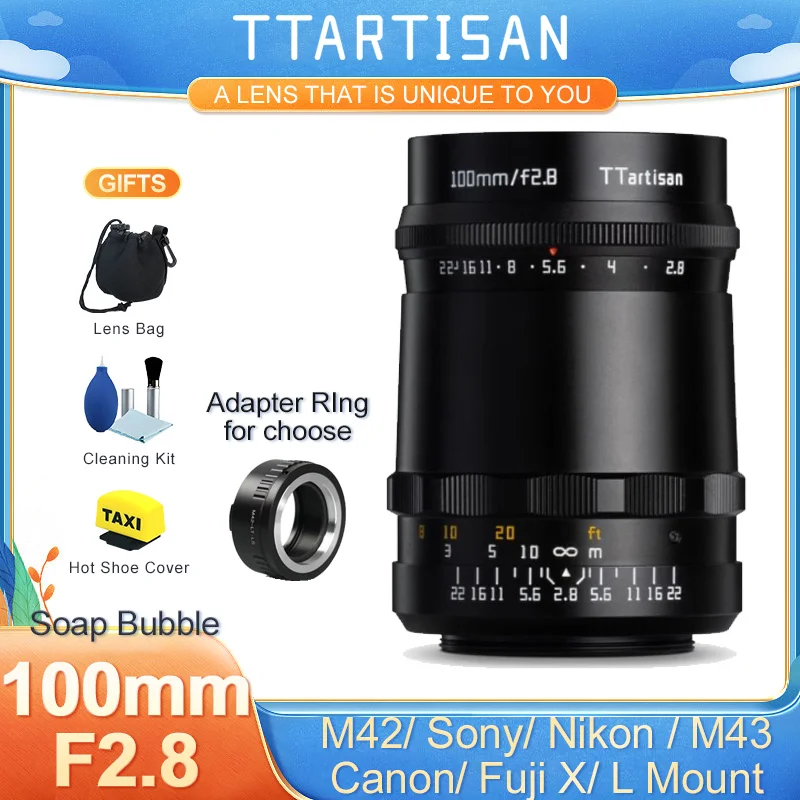 TTArtisan 100mm F2.8 Soap Bubble Bokeh Lens Full Frame Manual Focus M42 Screw Mount Lens Large Image Circle Lens