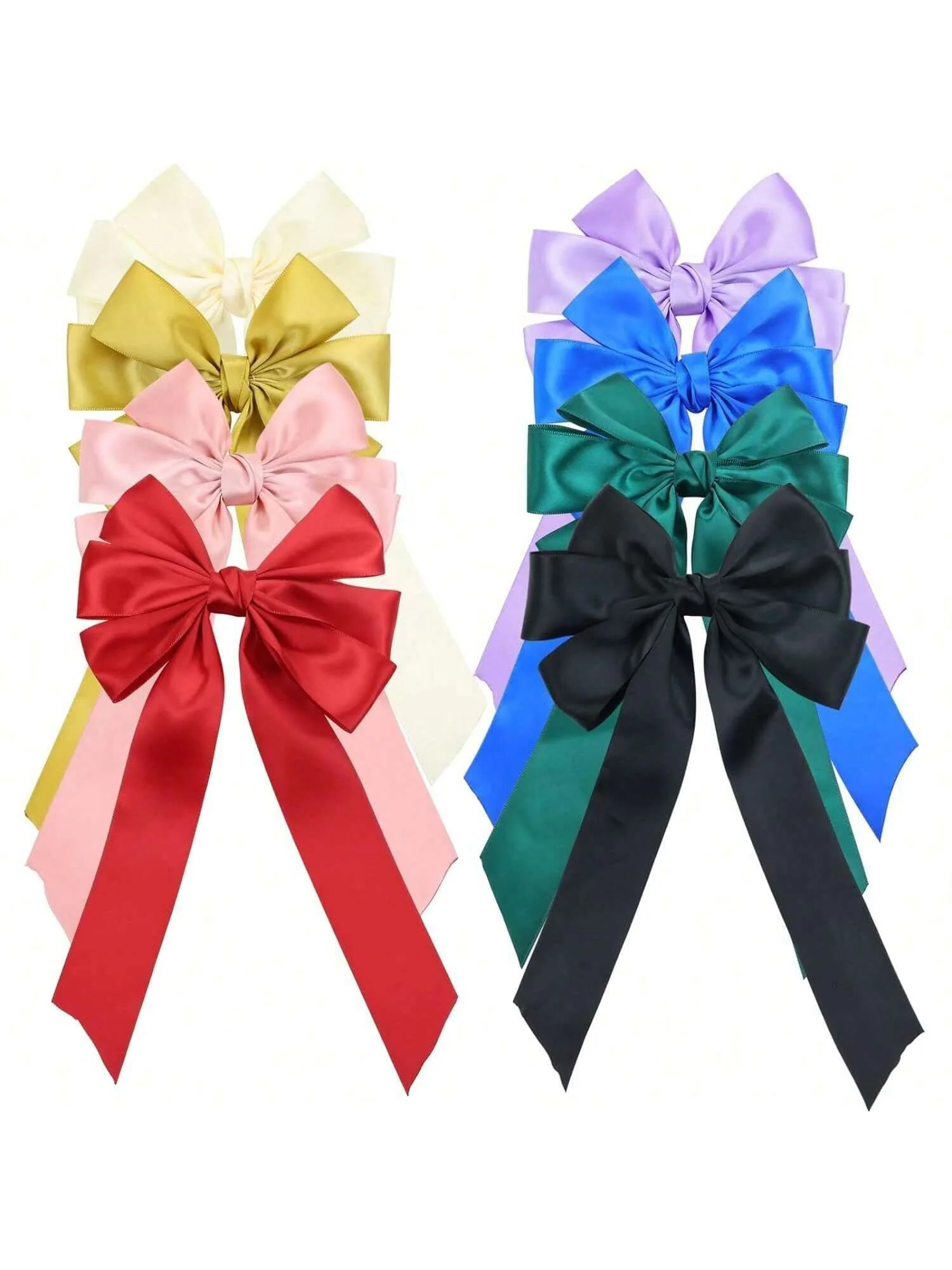 8Pcs/set Big Hair Bow French Barrettes with Long Ribbon Bow Hair Clips Ponytail Holders Accessories for Women Girls Teens Kids