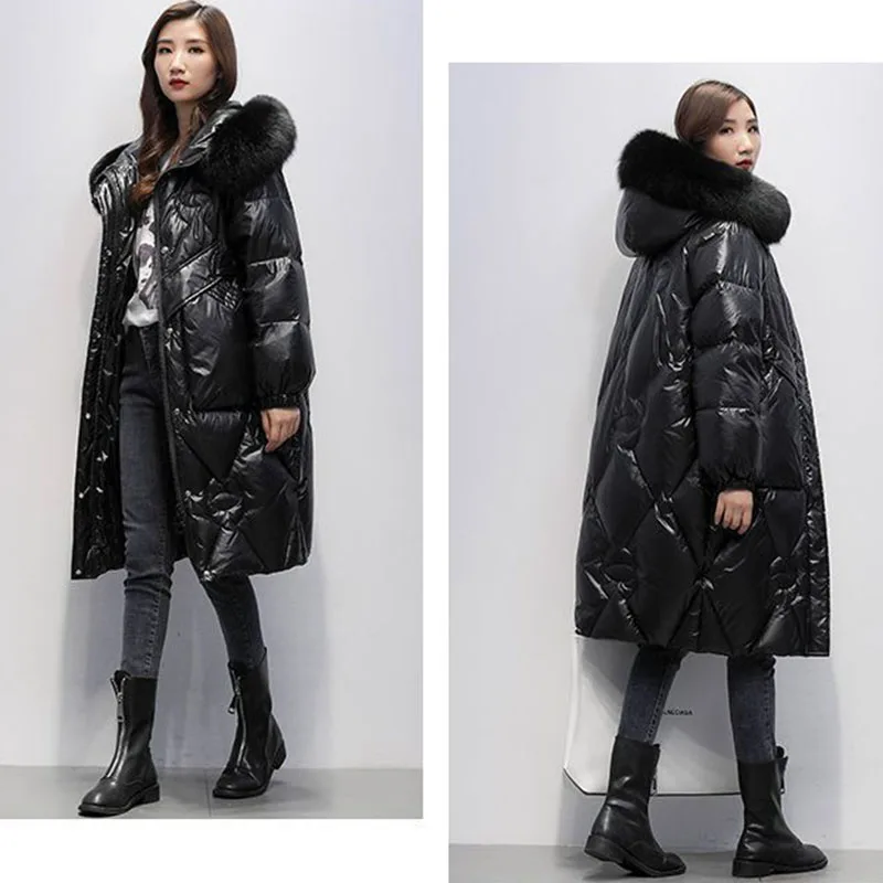 New Big Fur Collar Down Cotton Coat Women Winter Jacket Long Hooded Parker Overcoat Female Casual Quilted Jackets Maternity Wear