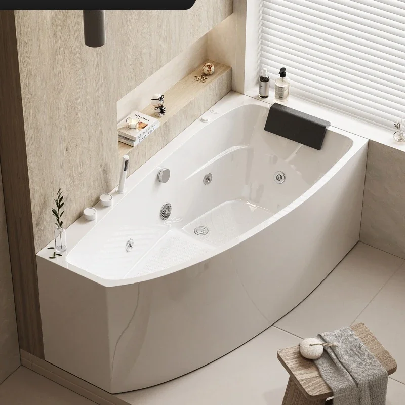 Acrylic corner small bathtub household small apartment integrated bath massage curved bathtub Japanese style 1.4 meters