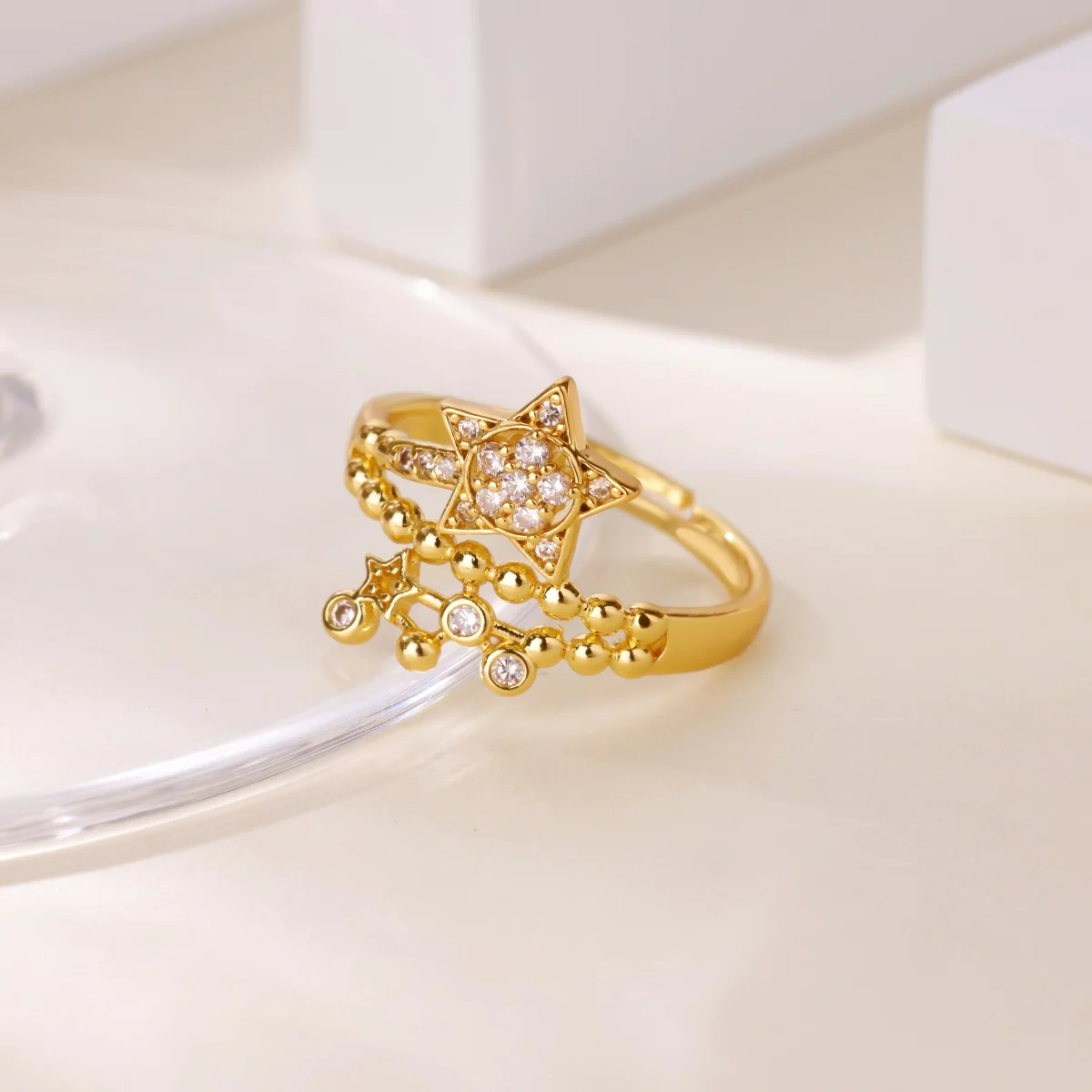 الفاخرة الزركون البرسيم الفولاذ المقاوم للصدأ خواتم للنساء الذهب اللون قابل للتعديل سحر البنصر لا تتلاشى مجوهرات هدية عيد ميلاد #2