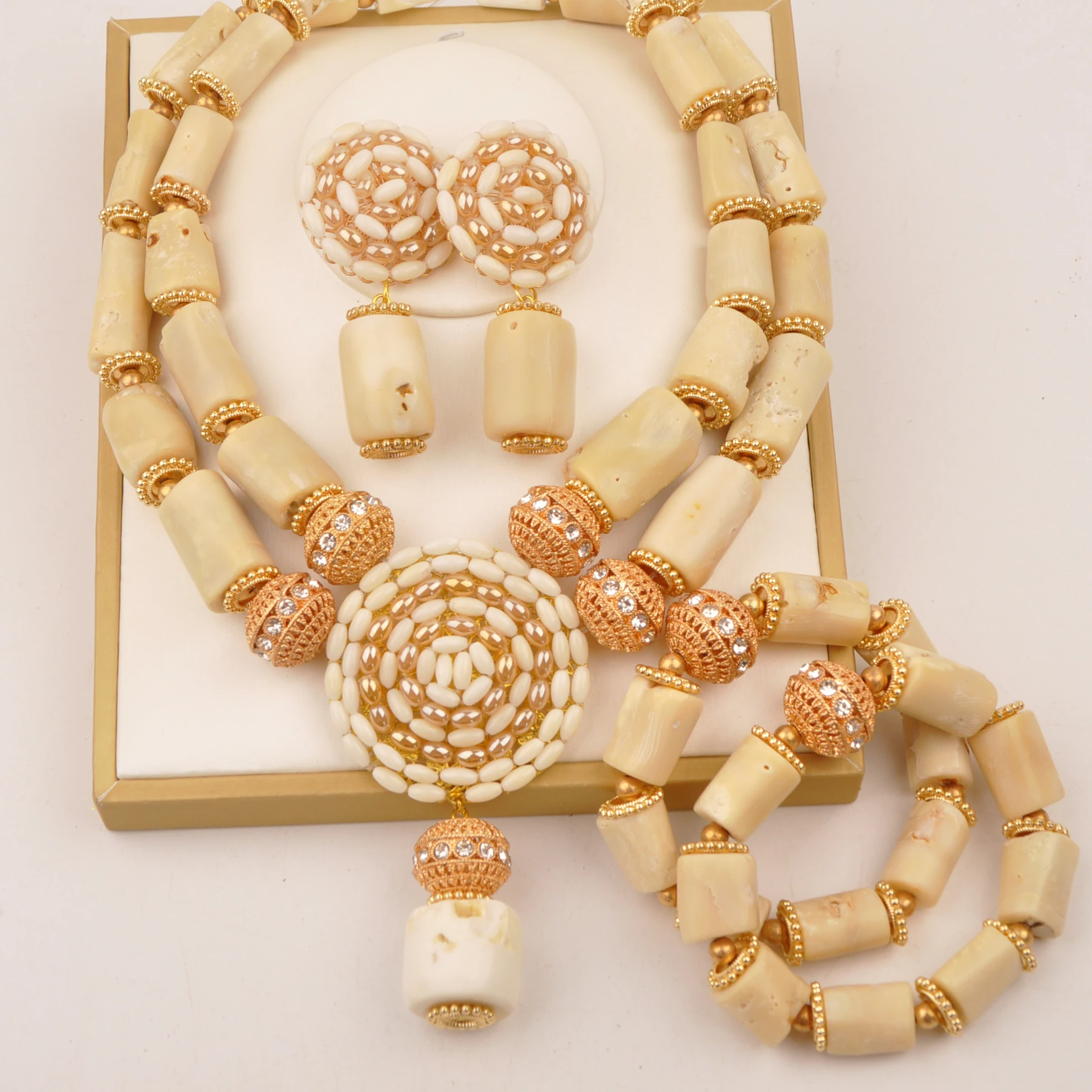 

Nigerian Natural White Coral Necklace African Wedding Bride Jewelry Set