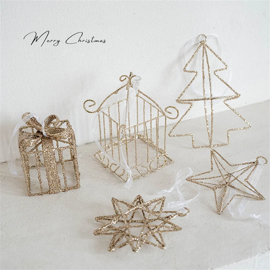 New Christmas Decoration Nordic Iron Sticky Pink Small Pendant Christmas Tree Decoration Pendant Five pointed Star Pendant