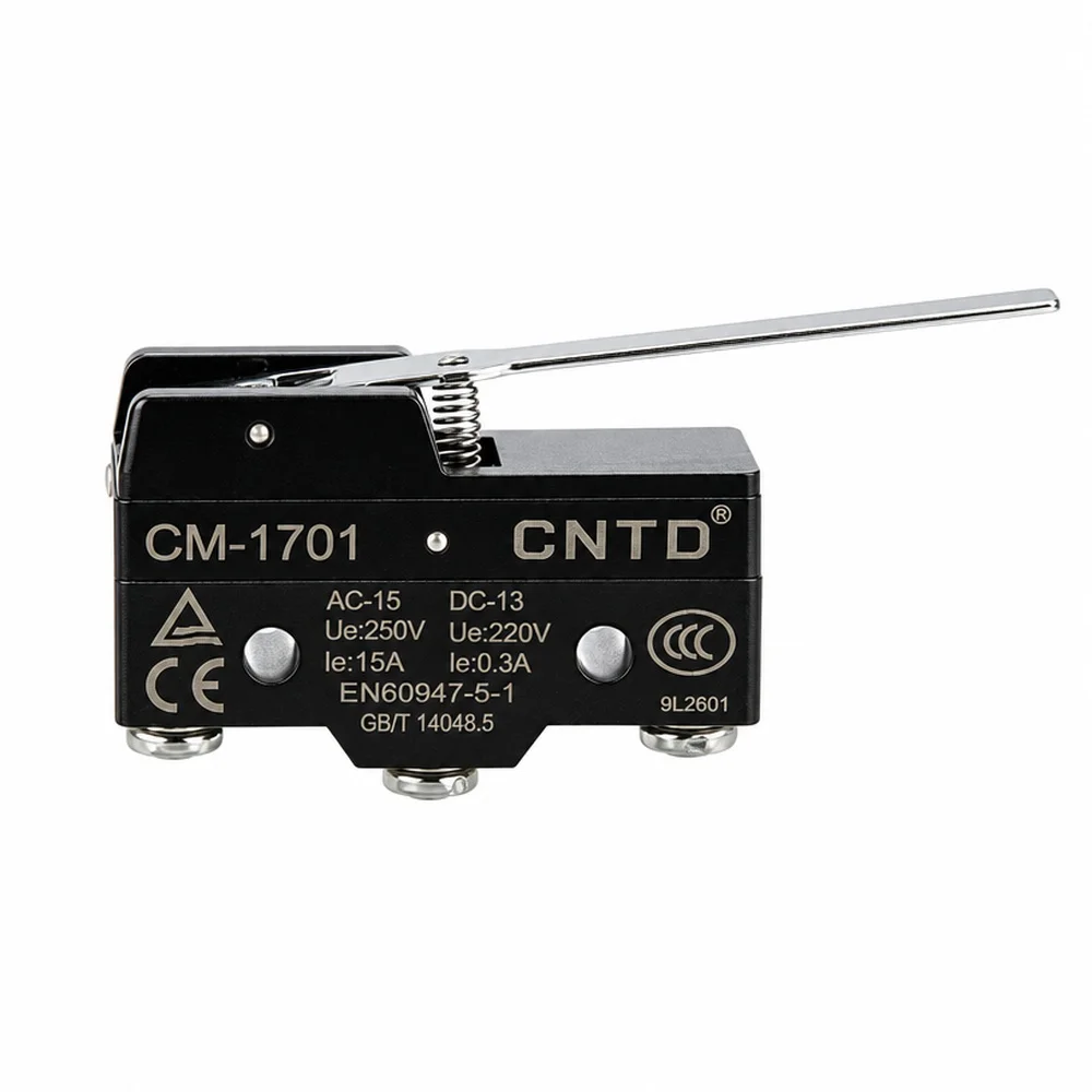 CNTD CM-1701 Limit Switch Long Hinge Lever SPDT 1NO 1NC 15A 250V AC Snap Action Momentary for CNC Machine Industrial Automation