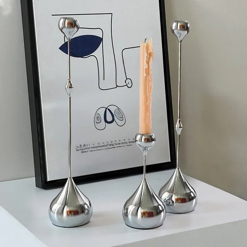 3Pcs/Set Metal Waterdrop Candle Holders Nordic Silver Candlestick Centerpiece Candelabra Living Room Ornaments Home Decore Gifts
